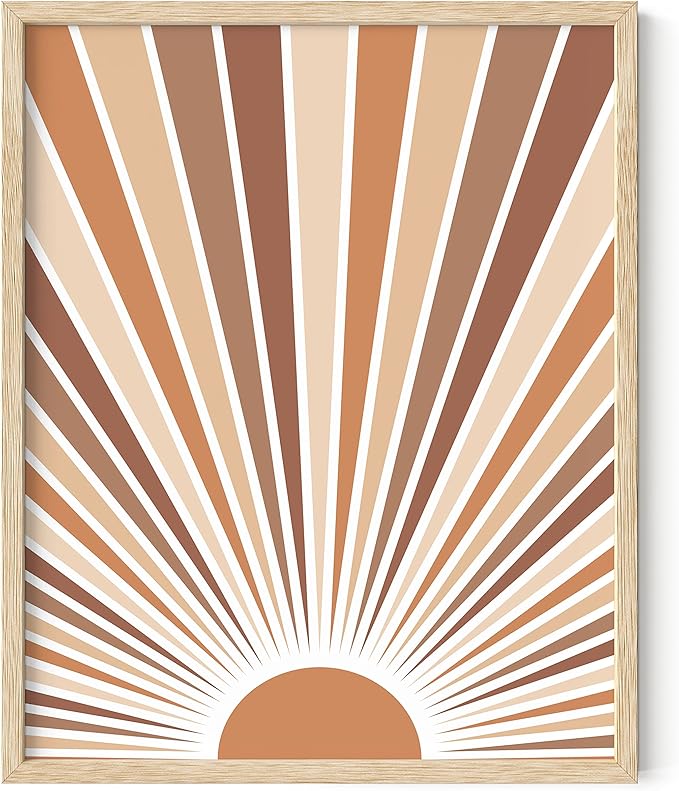 HAUS AND HUES Boho Art Prints Sun Wall Decor - Sun Art Print Boho Posters and Prints Wall Decor Rainbow Colored Sunshine Wall Art (Beige Framed, 16x20)