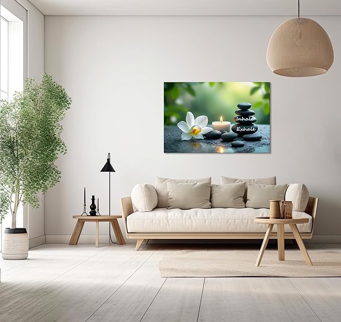 YIOZHAOFH Louts Wall Art Yoga Room Painting Zen Office Decor Women Spa Picture Calming Relax Canvas Prints Inhale Exhale Artwork Framed for Living Room Ready to Hang (20L x 30W)