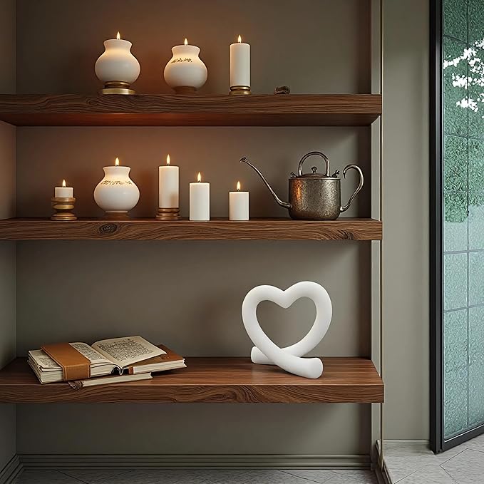 Imitation Marble White Heart Sculpture – Modern Minimalist Love Statue for Romantic Home Decor, Wedding Table Centerpiece for Couples