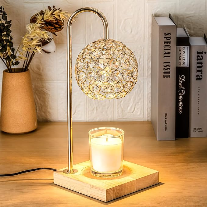 Candle Warmer Lamp with Timer, Round Diamond Home Decor Gifts for Mom Women, Gold Diamond Lamp, Western Bedroom Accessories, Birthday Gifts for Women, Wax Warmer for Jar Candles