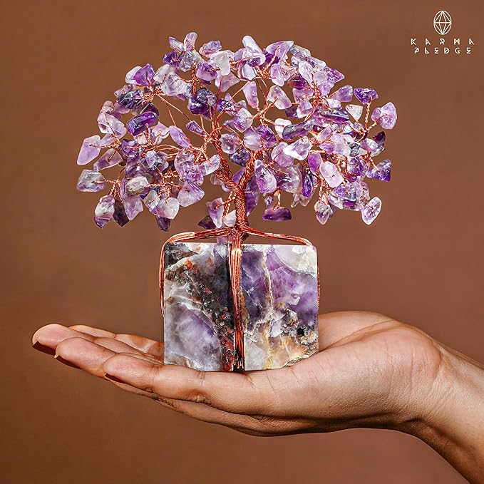 Crystal Tree of Life for Home and Office Decor, Handmade Raw Crystal Base Amethyst Chakra Healing Crystal Tree for Positive Energy, Money, Good Luck, Christmas Décor, Birthday Gifts for Women
