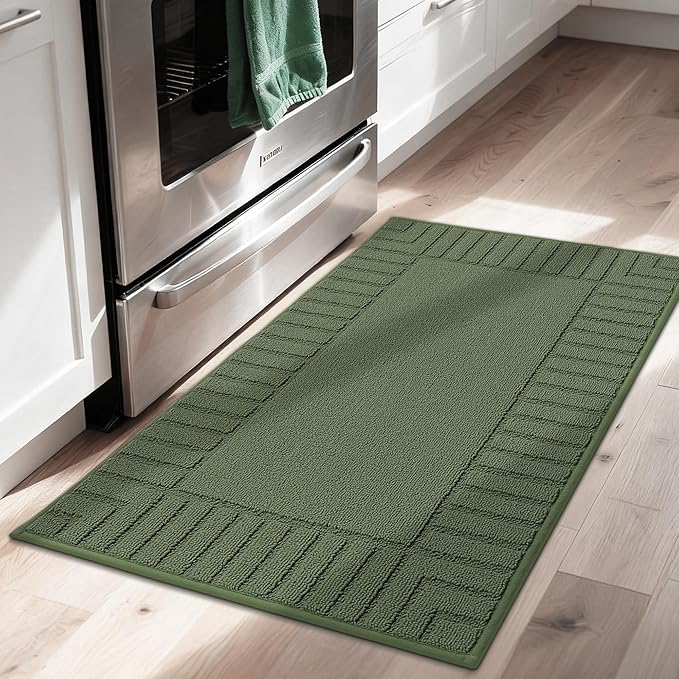 BEQHAUSE-Kitchen-Rugs-and-Mats Non Slip Kitchen Mats for Floor Absorbent Kitchen Rugs Machine Washable Kitchen Floor Mat,Green, 24”x35”