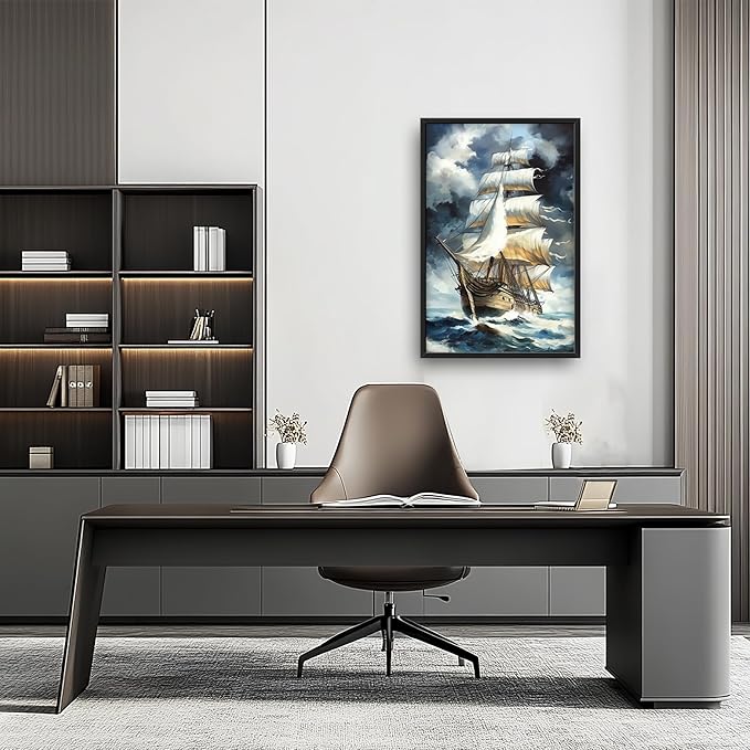 Lovira Sailing Ship Large Wall Art Sailboat Canvas Wall Decor Pictures Prints Painting Framed Modern Vertical Artwork for Living Room Bedroom Bathroom Office 24"x36"