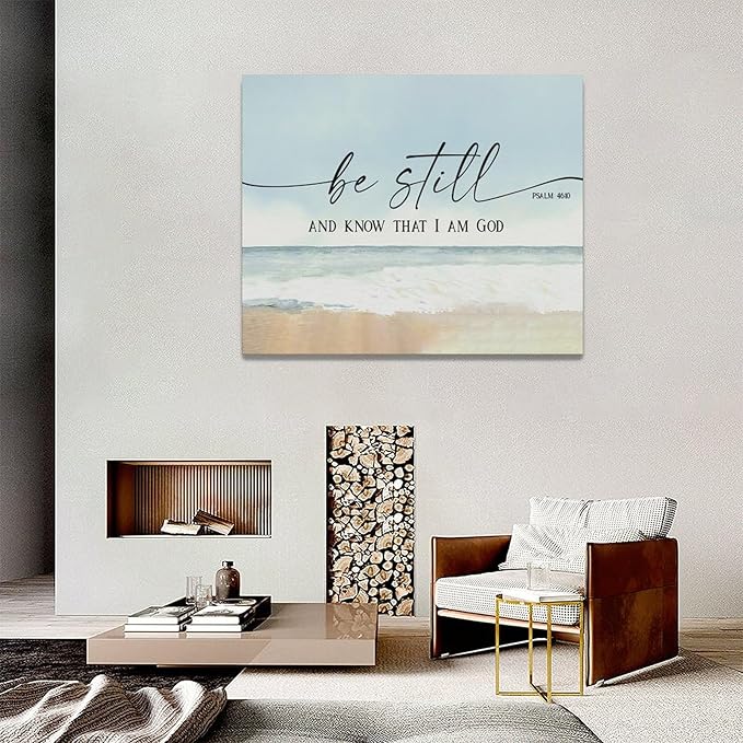 Large Christian Wall Art Be Still and Know That I Am God Pictures Wall Decor Bible Verse Psalm Canvas Painting Print Modern Home Decor Artworks Framed for Living Room Bathroom Master Bedroom 20"x16"