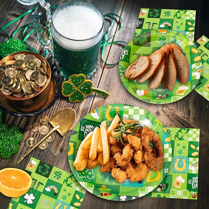 180Pcs St Patricks Day Party Supplies Paper Plates and Napkins Serve 60 Disposable Tableware Set for Birthday Party Decorations Game Day Family School Holiday Sports Events