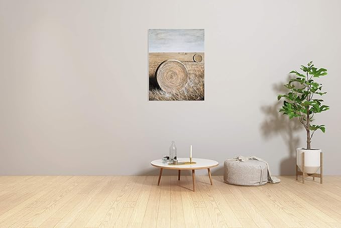 Yihui Arts Rustic Canvas Wall Art Hand Painted Hay Bales Pictures Modern Abstract Vintage Oil Paintings Vertical Artwork for Living Room Bedroom Bathroom Decor