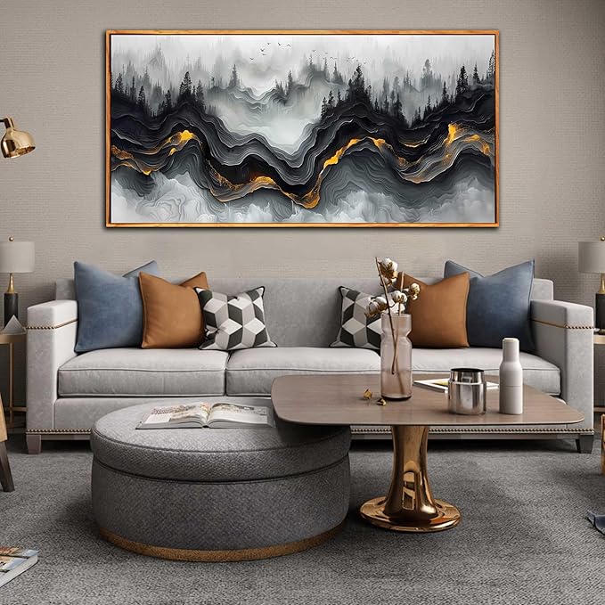 Ouzzlie White Canvas Wall Art Abstract Landscape Wall art Nature Pictures Wall Decor for Living Room 29" x 59"