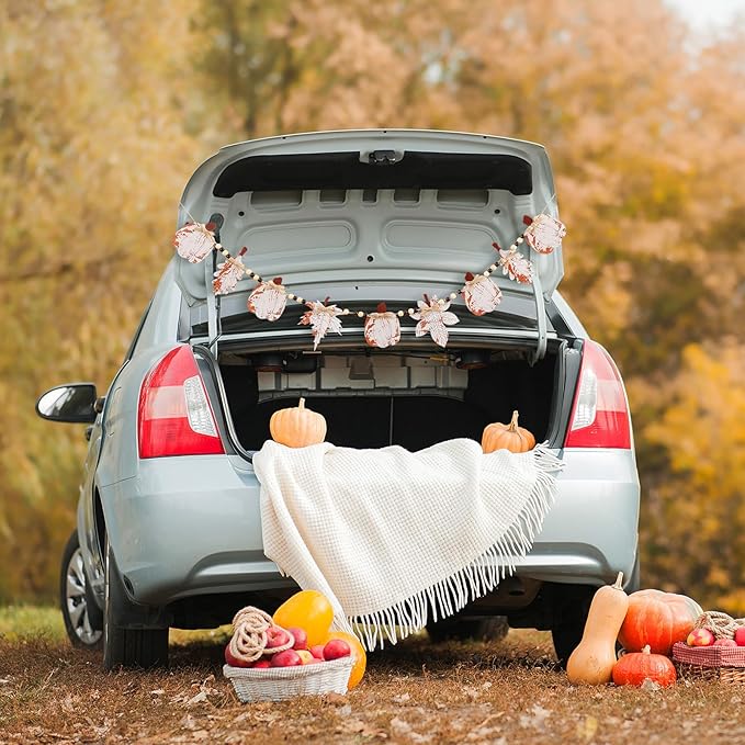 Yalikop 6.9 ft Fall Garland Wood Bead Banner with Pumpkin and Maple Leaves Thanksgiving Hanging Decorations for Farmhouse Home Wall Fireplace Autumn Halloween Birthday Baby Shower Party