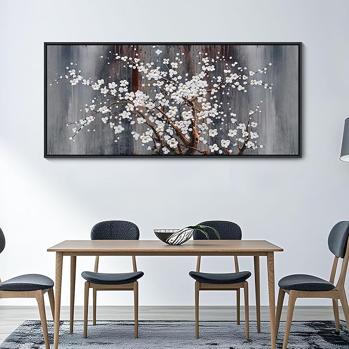 Large Plum Blossom Canvas Wall Art Brown Wall Decor Living Room Cherry Blossom Bedroom Pictures for Wall Over Bed Framed Artwork for Wall Modern Canvas Paintings for Wall Decorations 31×70