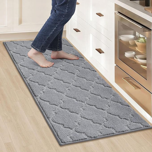 COSY HOMEER-Kitchen-Rugs 20"x48" Non-Slip Absorbent Soft Kitchen Runner Rug Polyester Kitchen Mats for Floor Washable Kitchen Standing Floor Mat for Sink Mat,Hallway,Laundry,Grey