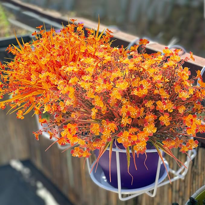 12 Bundles Artificial Fall Flowers for Outdoors Fake Plants UV Resistant Plastic Plants Shrubs Bushes for Home Fall Front Door Porch Garden Autumn Decor (Fall Red)