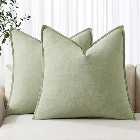 MIULEE Decorative Linen Euro Sham Pillow Covers 26x26 Light Green Boho FarmhouseNeutral Couch Throw Pillows for Bed Pack of 2 Accent Modern Pillowcase Summer Sofa Livingroom Home Decor