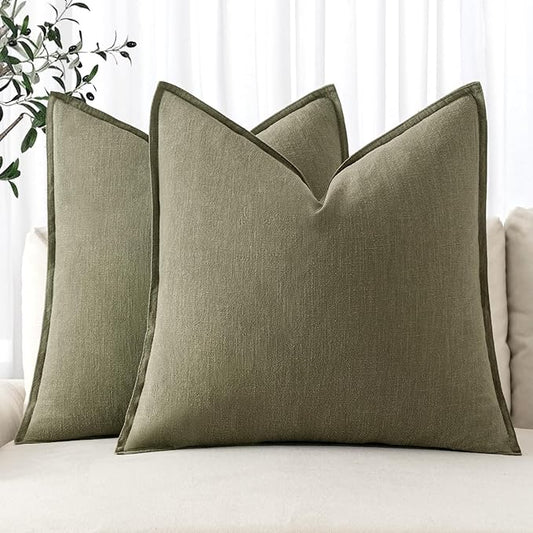 MIULEE Decorative Linen Euro Sham Pillow Covers 26x26 Light Olive Green Boho Farmhouse Neutral Couch Throw Pillows for Bed Pack of 2 Accent Modern Pillowcase Summer Sofa Livingroom Home Decor