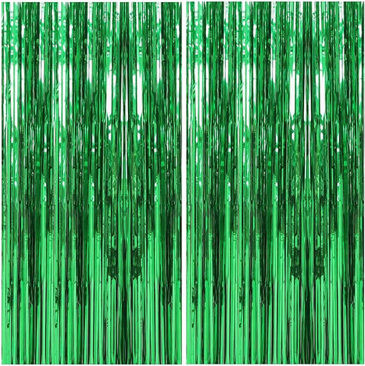 2 Pack Foil Curtain Backdrop Green Metallic Tinsel Foil Fringe Curtains Photo Booth Props for Birthday Wedding Engagement Baby Shower Bachelorette Christmas Holiday Celebration Party Decorations