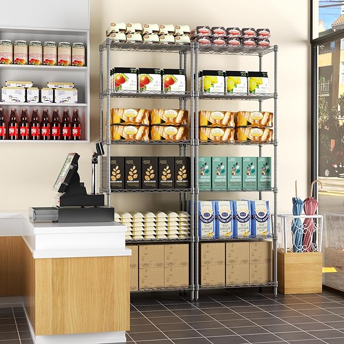 SINGAYE 6 Shelf Wire Shelving Unit Adjustable Metal Shelves Standing Bathroom Organizers and Storage Wire Closet Metal Pantry Kitchen 12" DX22 W 69.5" H Gray