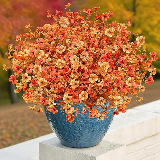 Agusbagli 72 Bundles Fake Fall Flowers for Outdoor UV Resistant Artificial Fall Boxwood Plants No Fade Faux Autumn Flowers Arrangements for Outdoor Home Planter Porch Garden Thanksgiving Fall Decor