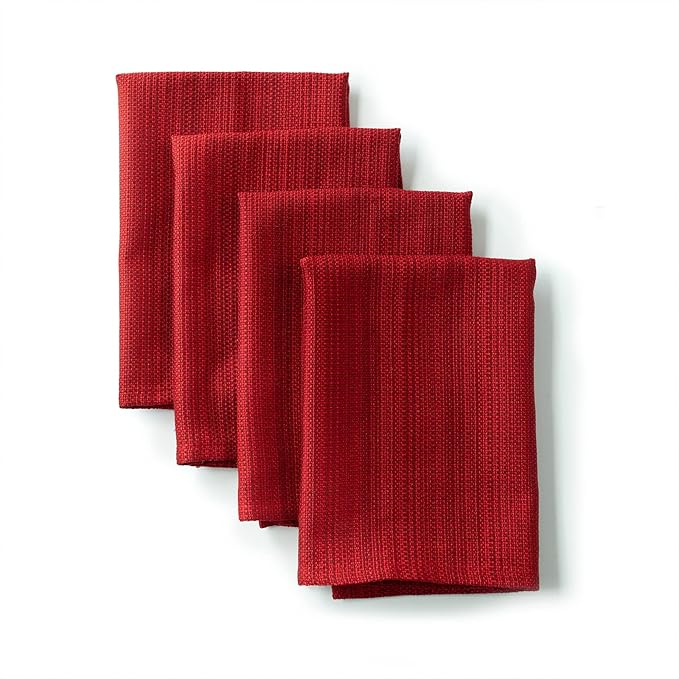 Benson Mills Cameron Textured Fabric Cloth Napkins, for Everyday, Parties, Holiday, Winter, and Christmas Tablecloths (18" x 18" Napkin Set of 4, Millennium Red)