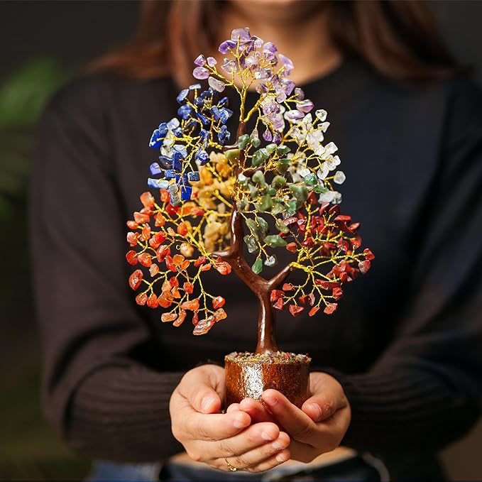 Seven Chakra Gemstone Tree With Chakra Pendant, Crystal Tree, Fake Plants Home Decor, Crystals, Office Desk Accessories, Room Decor, Crystals and Healing Stones, Birthday Gifts for Women, Gifts 10-12"