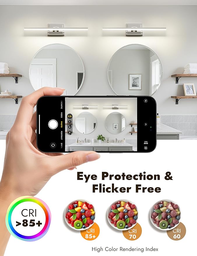 NIORSUN 24 Inch Modern Bathroom Light Fixture, 14W 5CCT Dimmable LED Chrome Bathroom Vanity Lights Over Mirror, Vanity Lights for Bathrooms Restroom Mirror- ETL Certified