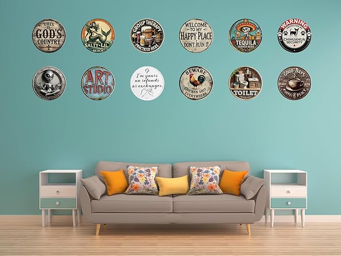 God's Country Welcome Sign for Front Door Round Metal Door Sign 8x8 Inch Home Art Office Coffee Shop or Bedroom Decor Gift Creativity