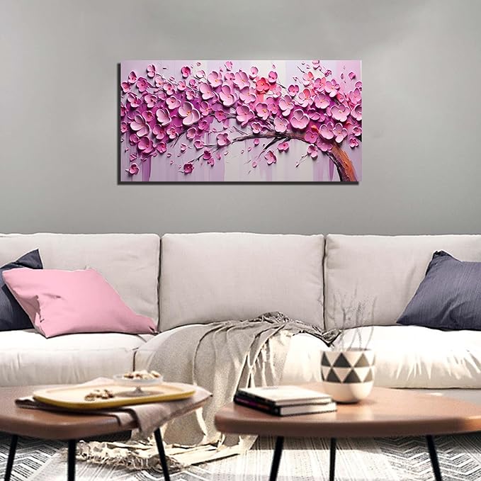 Zoyotago Pink Tree of Life Wall Art for Living Room Flower Picture for Bedroom Office Girls' Room Decor Modern Artwork Canvas Prints 20"x40"