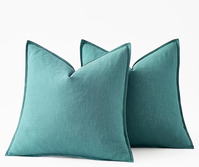 MIULEE Decorative Linen Pillow Covers 18x18 Inch Turquoise Boho Farmhouse Neutral Couch Throw Pillows for Bed Pack of 2 Accent Coastal Modern Pillowcase Summer Sofa Livingroom Home Decor