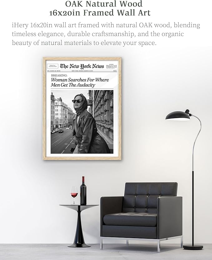 iHery Natural OAK Wood Newspaper Trendy Framed Wall Art, Large Beige 16x20 in Dolce Far Niente Vintage Headline Canvas Wall Art, La Dolce Vita Italian Summer Bedroom Wall Decor Living Room 1Pack