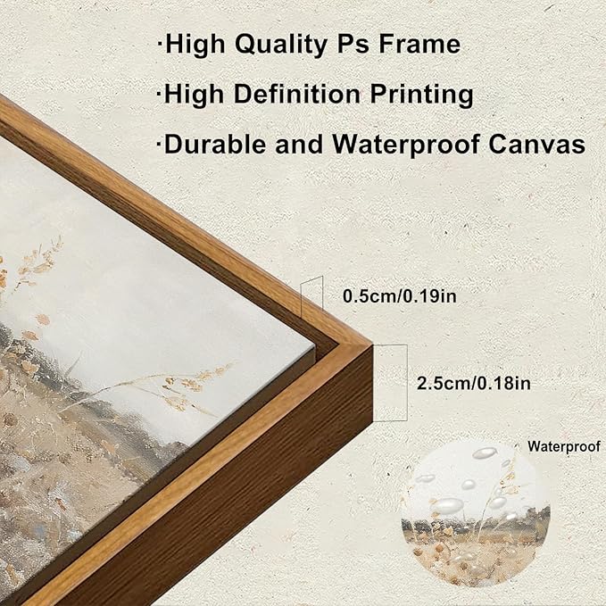 KBKBART Vintage Wall Art Framed, Retro Countryside Autumn Wildflower Field Landscape Canvas Painting Farmhouse Decor Wall Art, Rustic Fall Landscape Bathroom Wall Decor for Bedroom Living Room,