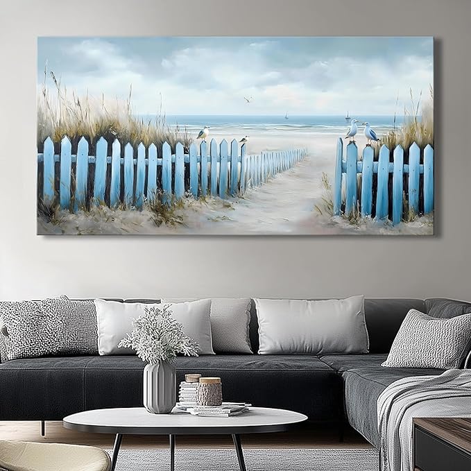 Wall Art for Living Room Large Beach Oil Painting Ocean Sea Bird Seagull Canvas Artwork Framed Ocean Themed Artwork Seascape Coastal Picture for Office Bedroom Decor 58x28in