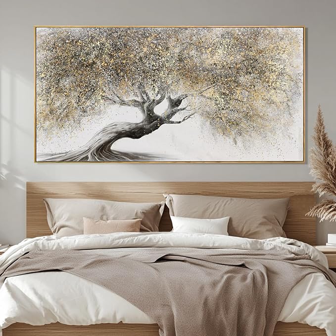 Tree Pictures Wall Decor Gold Canvas Paintings Plant Pictures Wall Art 24"x48" Landscape Decorative Prints for Bedroom Office