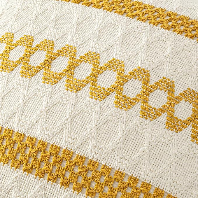 MIULEE Set of 2 Mustard Yellow Boho Decorative Pillow Covers 20x20 Inch Farmhouse Rustic Couch Throw Pillows Modern Spring Cotton Cushion Covers Retro Cute Macrame Woven Home Decor for Bed Sofa Chair
