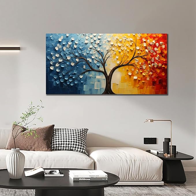 Colorful Tree of Life Wall Art for Living Room Blue and Orange Tree Picture Large Artwork Office Bedroom Canvas Prints Size 20x40