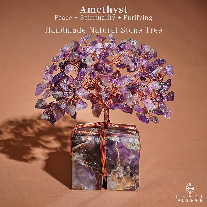 Crystal Tree of Life for Home and Office Decor, Handmade Raw Crystal Base Amethyst Chakra Healing Crystal Tree for Positive Energy, Money, Good Luck, Christmas Décor, Birthday Gifts for Women