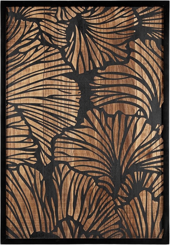 Kate and Laurel Sago Modern Decorative Wood Art Plaque; 23 x 33; Black and Rustic Brown; Painted Wood Floral Wall Art with Dimensional Design for Living Room Decor