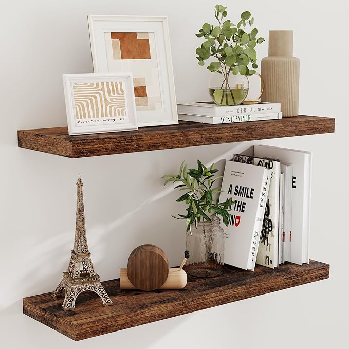 36x9.3 Floating Shelves for Wall, Wood Floating Shelf 36 Inch Long, Large Deep Wall Shelves for Home Decor & Storage, Rustic Deep Shelf for Living Room, Bedroom, Kitchen, Rustic Brown Color