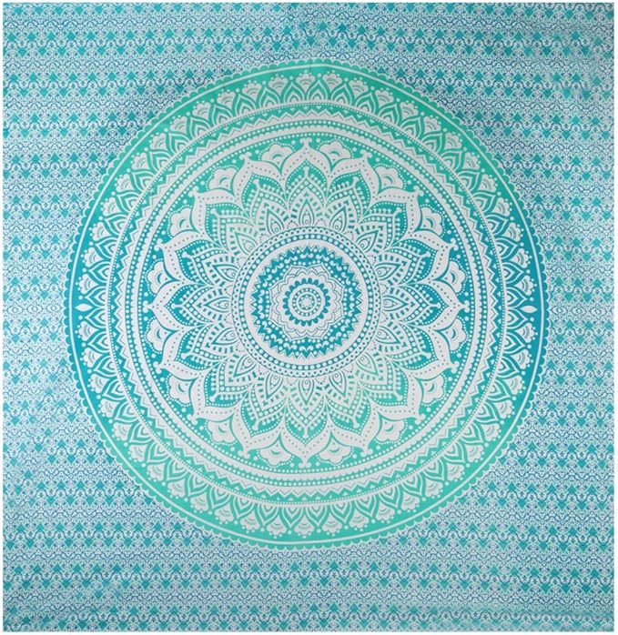 RAJRANG Extra Large King Size Mandala Tapestry for Bedroom and Living Room Wall Hanging Cotton Ombre Tapestries Sea Green 90x108 Inch
