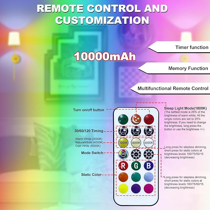 10000mAh Battery Operated Wall Sconces Set of Two, Wireless Sconces Set of 2 Wall Light with RGB Rechargeable Magnetic Bulb, Sconces Wall Decor Set of 2 for Bedroom Living Room, Gold