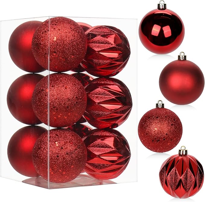 12PCS 3.15" Christmas Ball Ornaments Shatterproof Red Christmas Tree Decorations Xmas Tree Balls Halloween Ornaments Décor