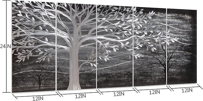 Yihui Arts Metal Tree Wall Decor Hand Grind On Aluminum Modern Abstract Nature Wall Art Contemporary Landscape Pictures for Living Room Bedroom Dinning