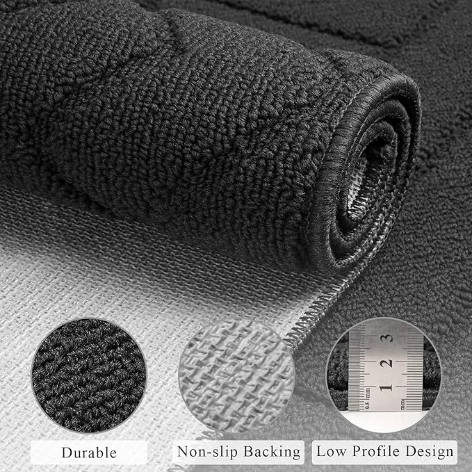 hicorfe Kitchen Rugs and Mats Sets,Super Absorbent Polypropylene Non-Slip Rug,Soft Comfort Floor Mat,Washable for Kitchen,Hallway,Office,Sink,Laundry(24" x 71",Charcoal)