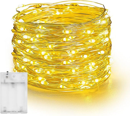 Dazzle Bright Fairy Lights Battery Operated, 20 FT 60 LED Silver Wire Waterproof Battery Operated String Lights, Christmas Decorations for Indoor Outdoor Bedroom Yard Party Decor, Warm White