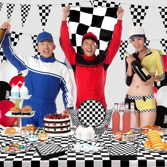 180Pcs Race Car Party Supplies Paper Plates and Napkins Serve 60 Disposable Tableware Set for Birthday Party Decorations Game Day Family School Holiday Sports Events