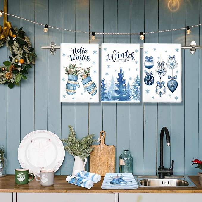 12 Pcs Christmas Kitchen Towels and Dishcloths Absorbent Christmas Tree Reindeer Truck Hand Dish Towels Decoration for Xmas Home Gift Supplies, 14.2 x 21.3 Inch(Novel Style)