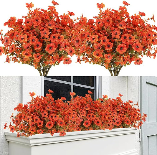 12 Bundles Artificial Mums Fall Flowers for Outdoors Fake Plants - Faux Outside Greenery Boxwood No Fade Plastic Shrubs Decor for Front Door Porch Planter Patio Garden Home Thanksgiving(Salmon)