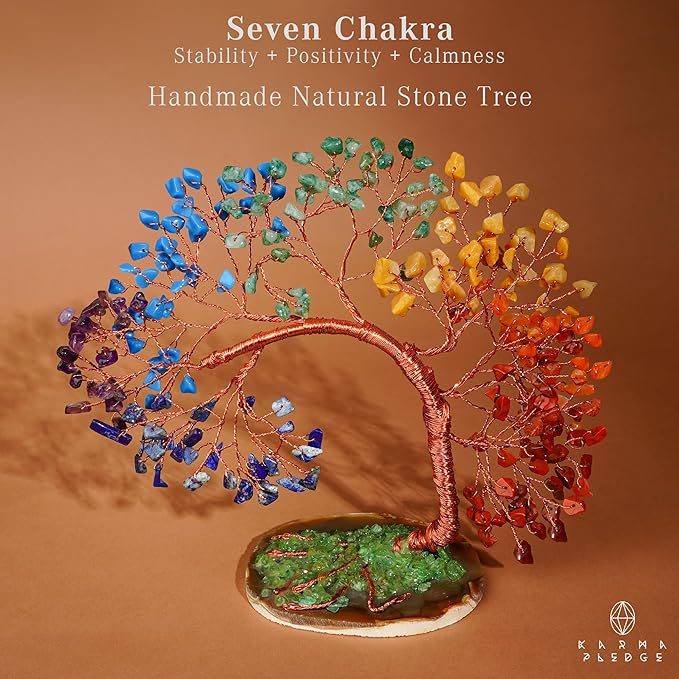 7 Chakra Healing Crystal Tree of Life for Home and Office Decor, Positive Energy, Wealth, Good Luck, Reiki Healing Crystals and Stones, Handmade Feng Shui Decoration, Birthday Gifts for Women