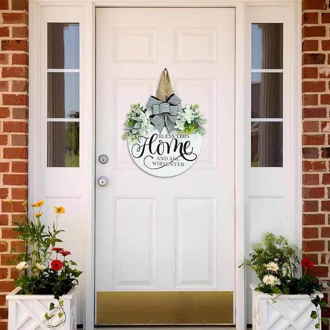 Welcome Sign for Front Door Wreath, Welcome Home Decorations, Wreaths for Front Door, Floral Round Wood Wall Decor, Front Porch Decor Gifts, for Spring Summer Fall All Seasons Holiday Christmas Decor