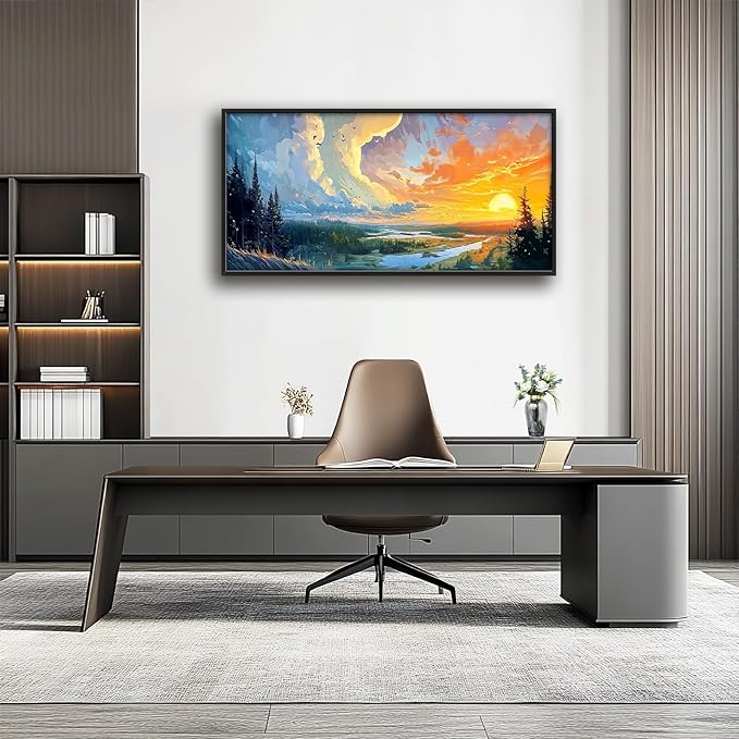 Framed Large Sunrise Wall Art for Living Room, Oversized Sunrise Wall Decor Forest Lake Landscape Canvas Print Natural Picture Home Decoration for Bedroom Living Room Office 60"x30"