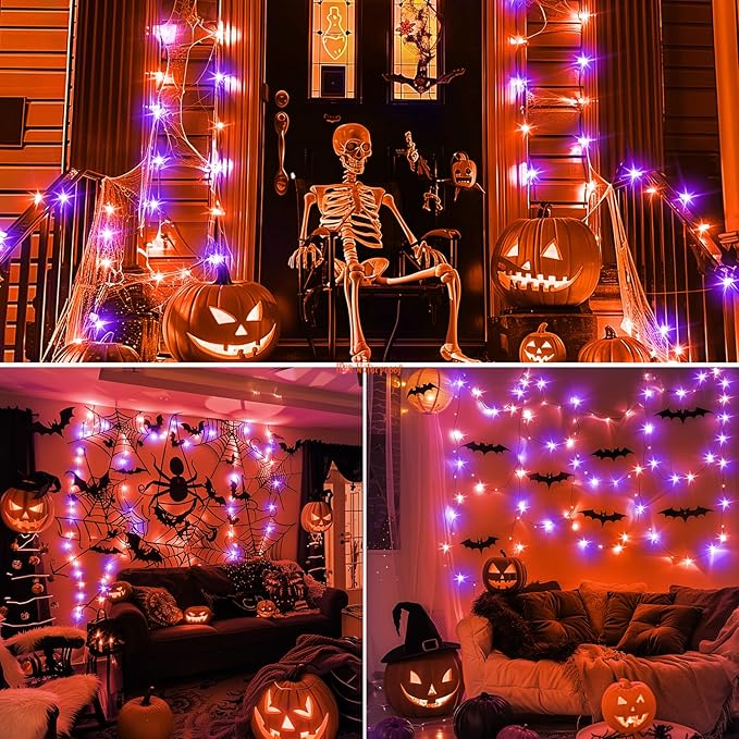 Brightown 12 Pack Purple Orange Fairy Lights Battery Operated String Lights - 7ft 20 LED Waterproof Short Micro Firefly Light for Halloween Decor, Pumpkin DIY Craft, Paper Lantern Decoration