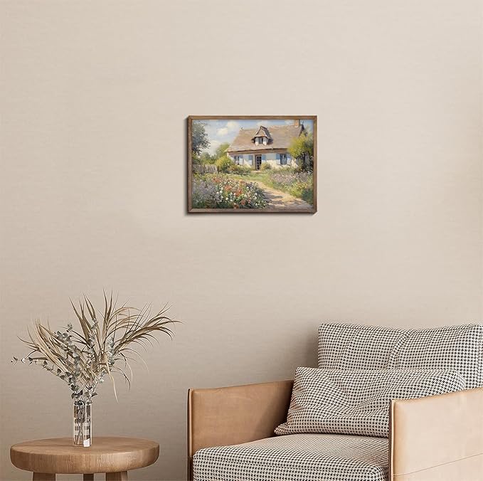 RETRART Vintage Cottage Wall Art, Summer Country Landscape Print - Farmhouse Art Poster - Cottage Oil Painting, 8" x 10" Unframed Canvas Prints for Bedroom Living Room Bathroom Wall Decor