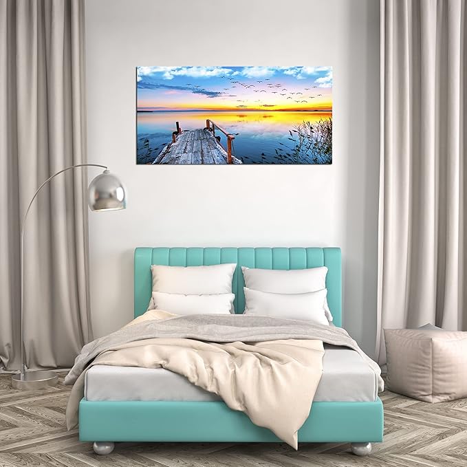 XXMWallArtFC2262 Jetty In The Sunset Lake Wall Art Canvas Prints Painting Nature Pictures Framed Landscape Paintings Canvas Wall Art for Living Room Bedroom Kitchen Home and Office Wall Decor